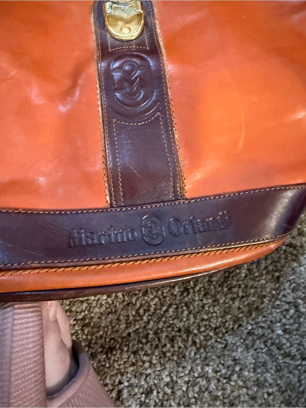 Marino Orlandi Orange and Brown Leather Duffel